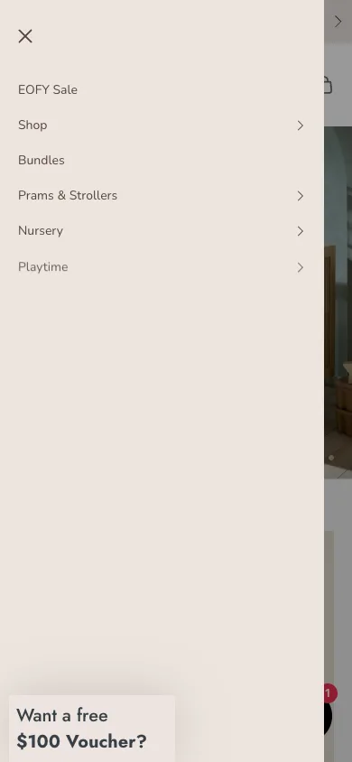 Baby Studio mobile menu before Navi+ — first navigation level