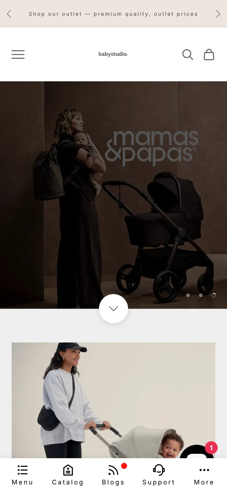 Baby Studio updated mobile storefront with Navi+ bottom Tab Bar