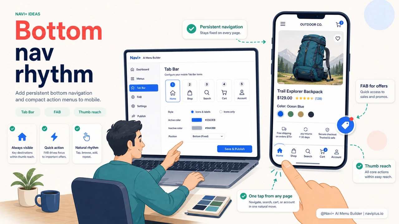 Solution illustration for Your store has no bottom navigation — mobile customers feel like they're using an old website