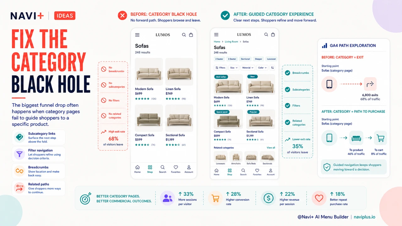 Solution illustration for Mapping your navigation to your conversion funnel — where visitors drop off and how to keep them moving