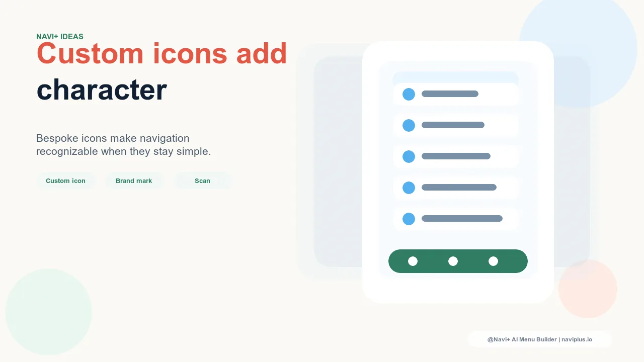 Custom bespoke navigation icons designed for a brand-forward mobile Tab Bar