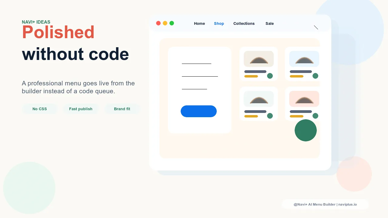 Polished ecommerce menu published without CSS or developer tickets