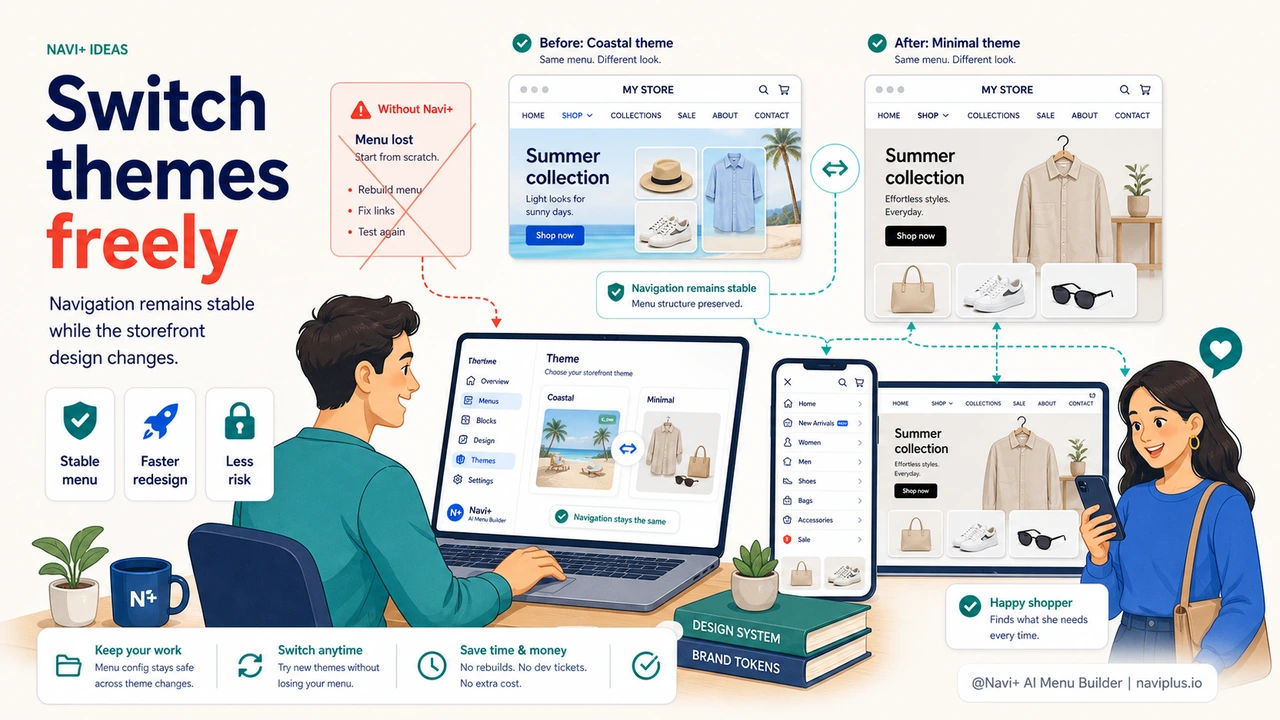 Outcome illustration for Every theme switch wipes your menu config — you have to start from scratch