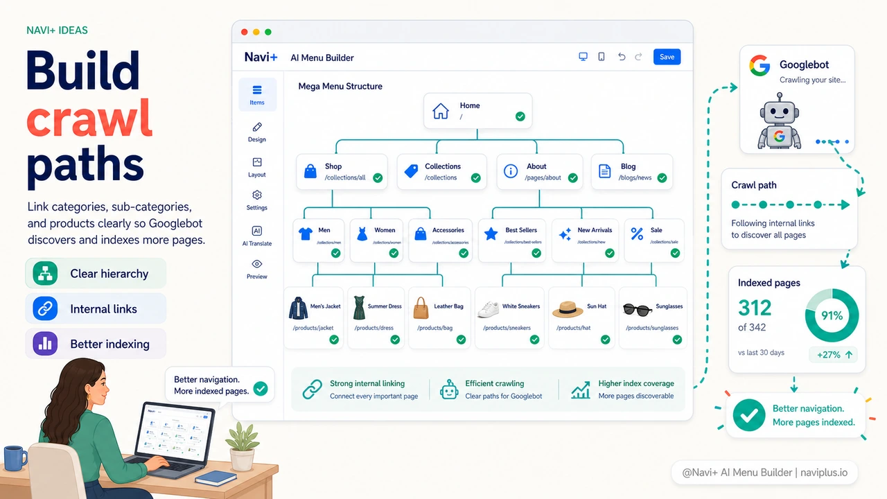 Solution illustration for Poor navigation is hurting your SEO — products aren't getting fully indexed by Google