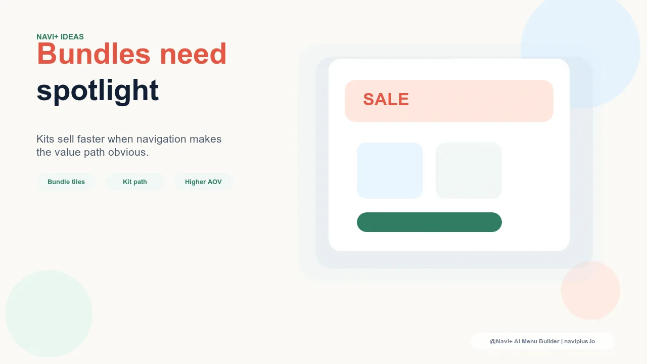 Navigation menu highlighting product bundles and starter kits as a prominent top-level destination
