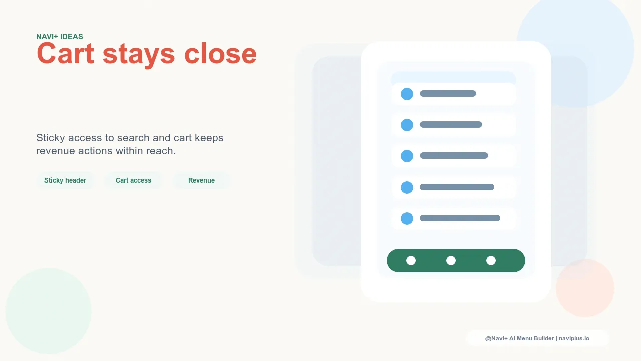 Sticky navigation header with cart item count visible as shopper scrolls through product page