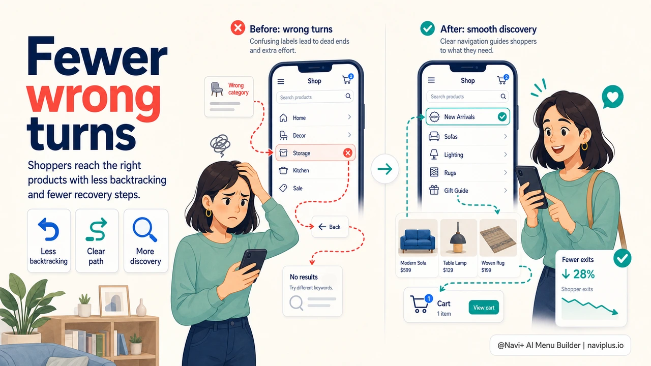 Shoppers following a clearer navigation path with fewer wrong turns and less backtracking