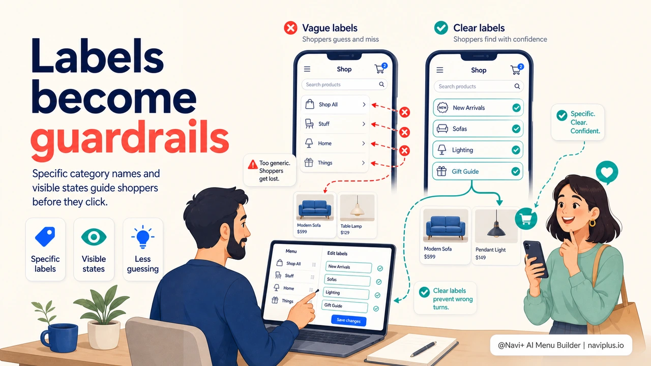 Clear navigation states preventing shoppers from choosing the wrong category