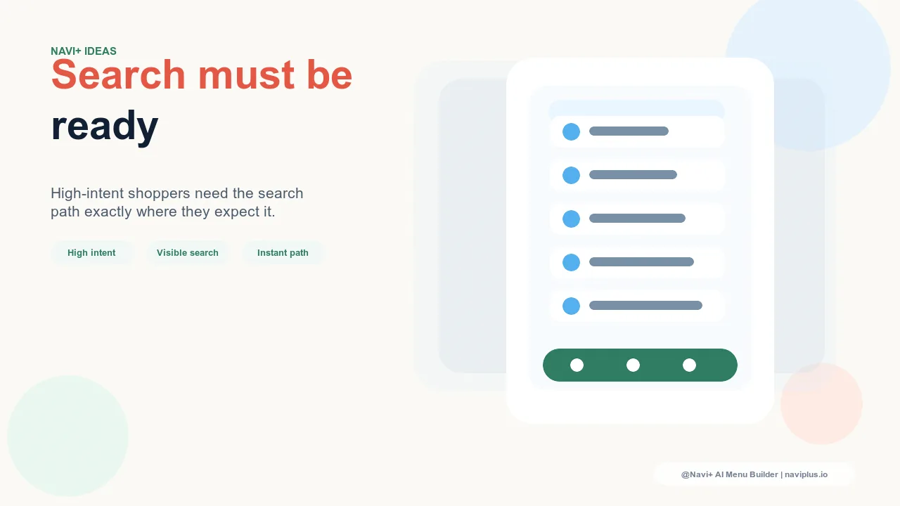 Prominent search bar in mobile navigation helping shopper find specific products instantly