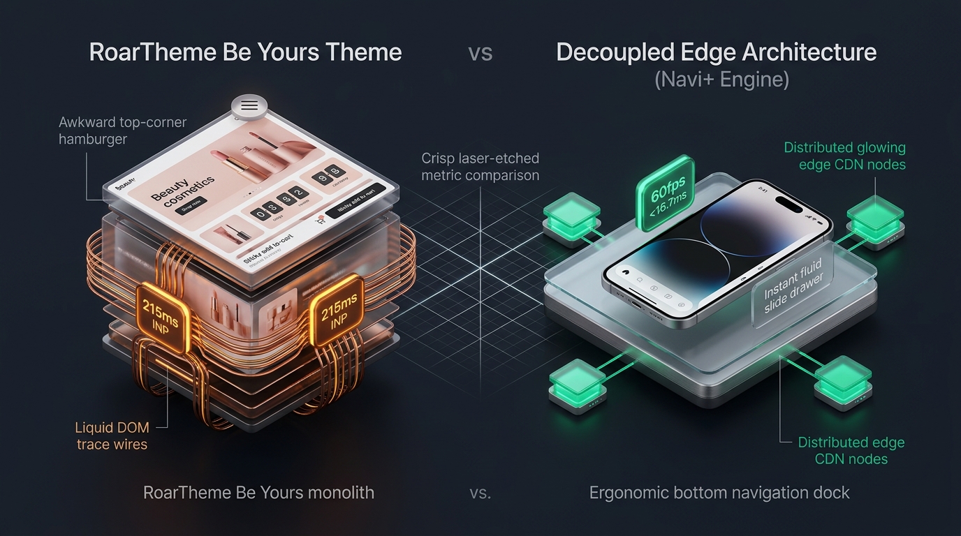 Shopify Be Yours Theme Review: RoarTheme Monolith vs. Decoupled Edge Architecture