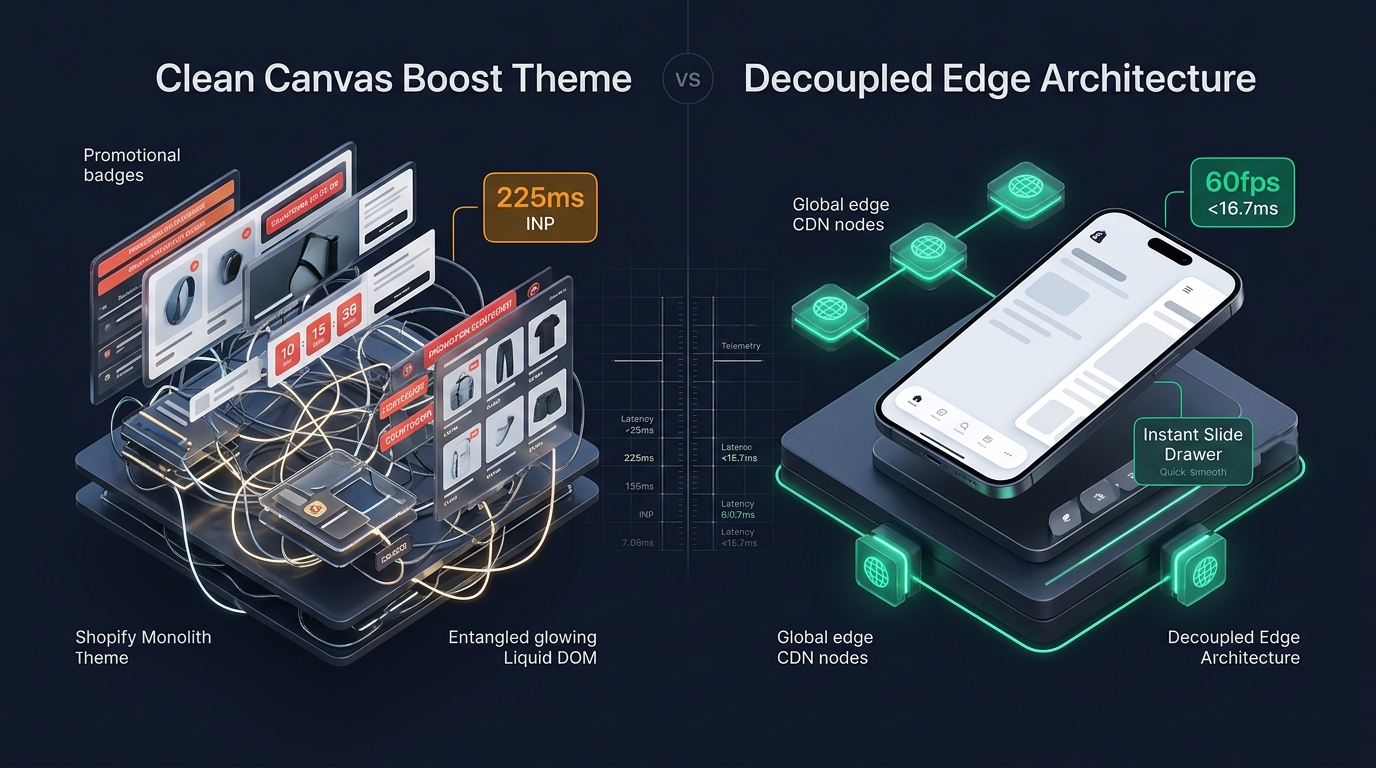 Shopify Boost Theme Review: Clean Canvas Monolith vs. Decoupled Edge Architecture