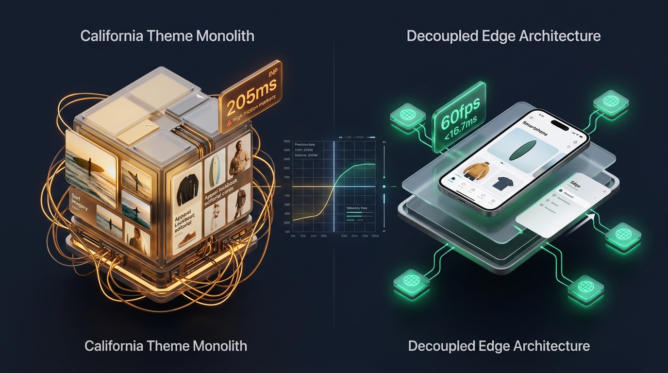Shopify California Theme Review: Small Victorian Studio Monolith vs. Decoupled Edge Architecture