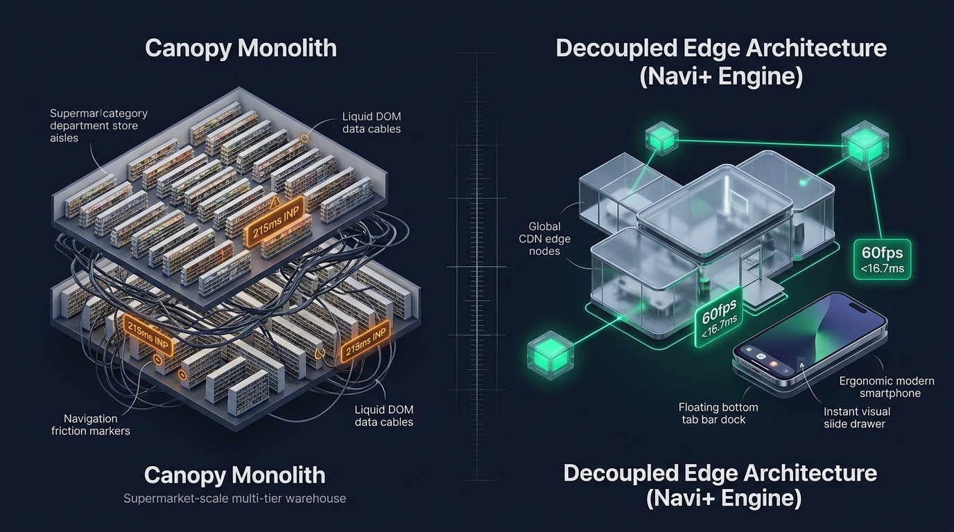 Shopify Canopy Theme Review: Clean Canvas Supermarket Monolith vs. Decoupled Edge Architecture