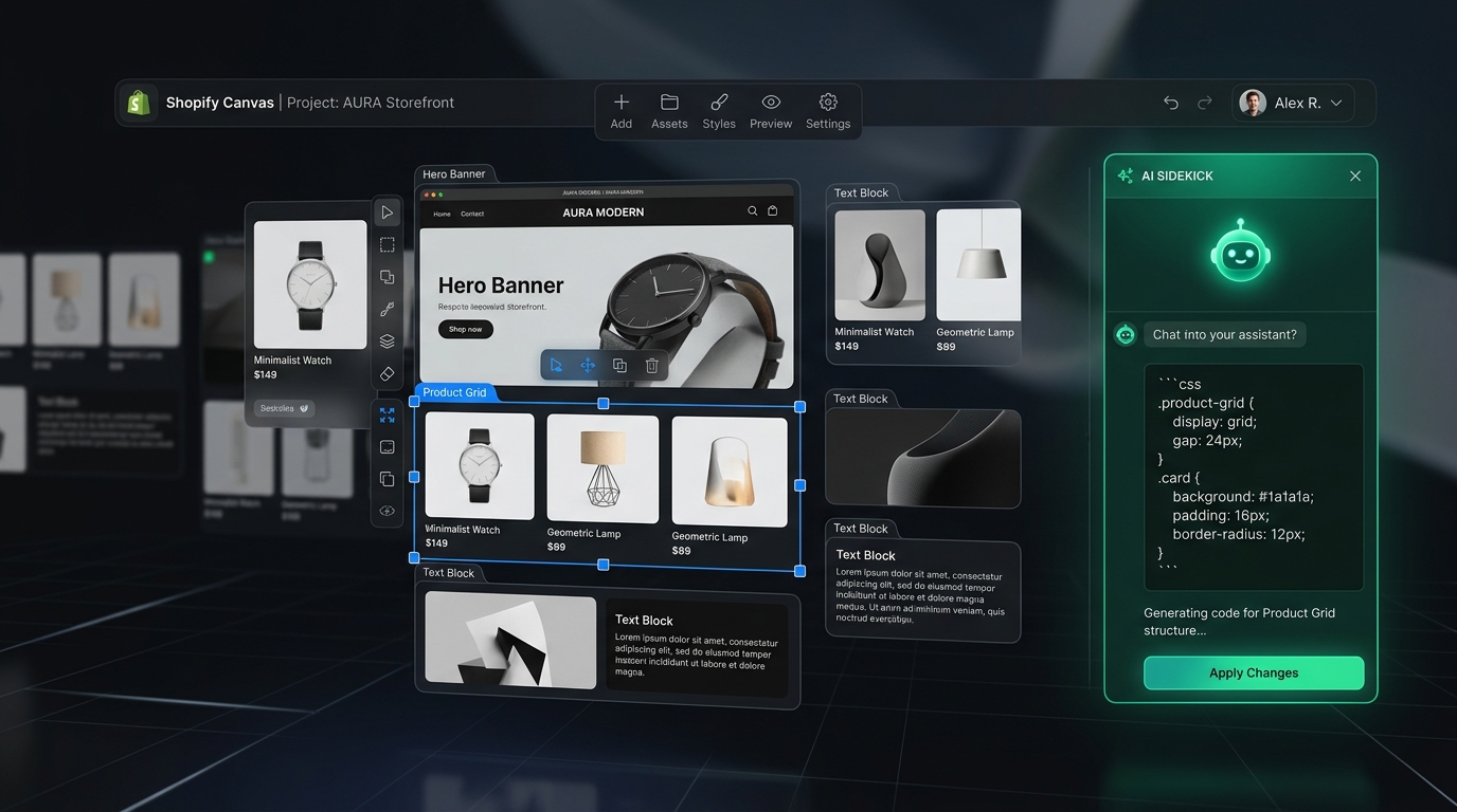 Shopify Canvas Spatial Design Interface and Sidekick AI
