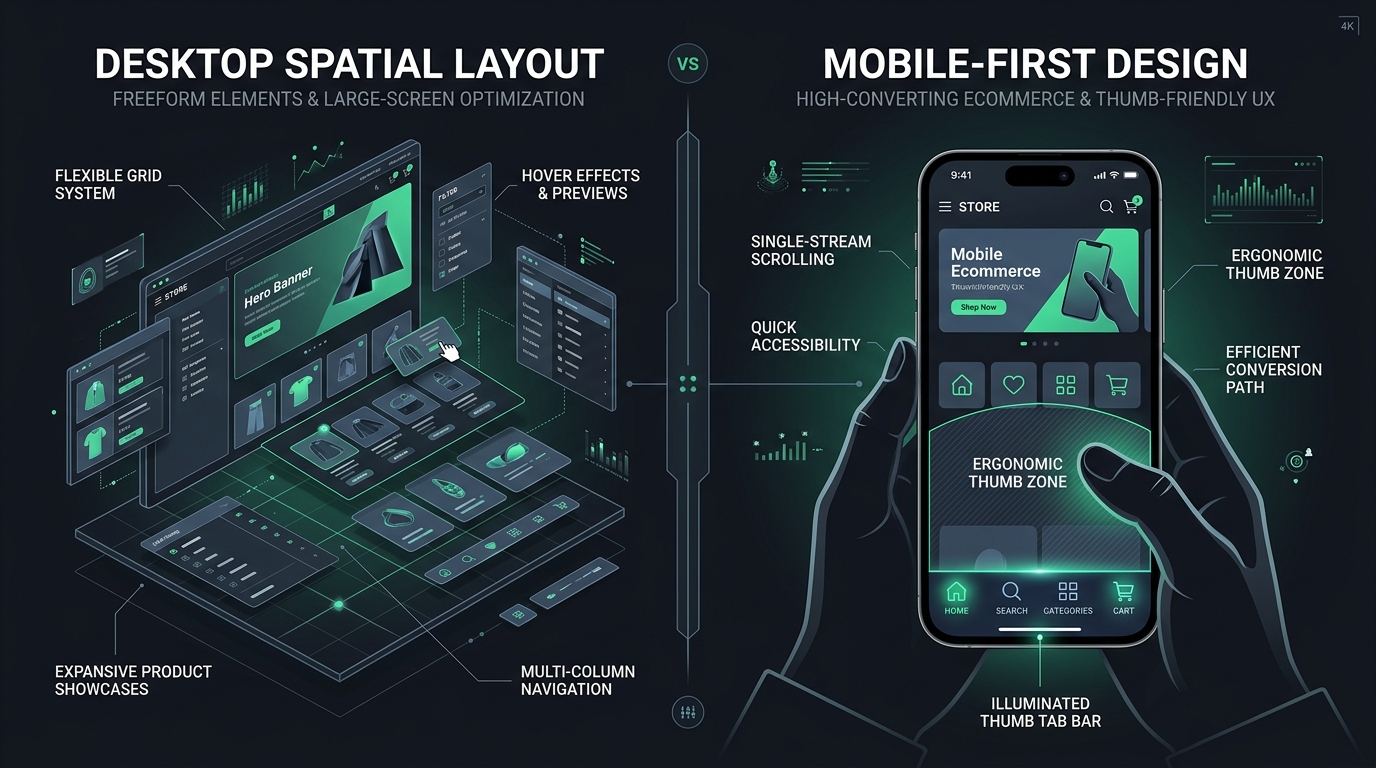 Shopify Canvas Desktop Spatial Layout vs Mobile Thumb Zone Navigation