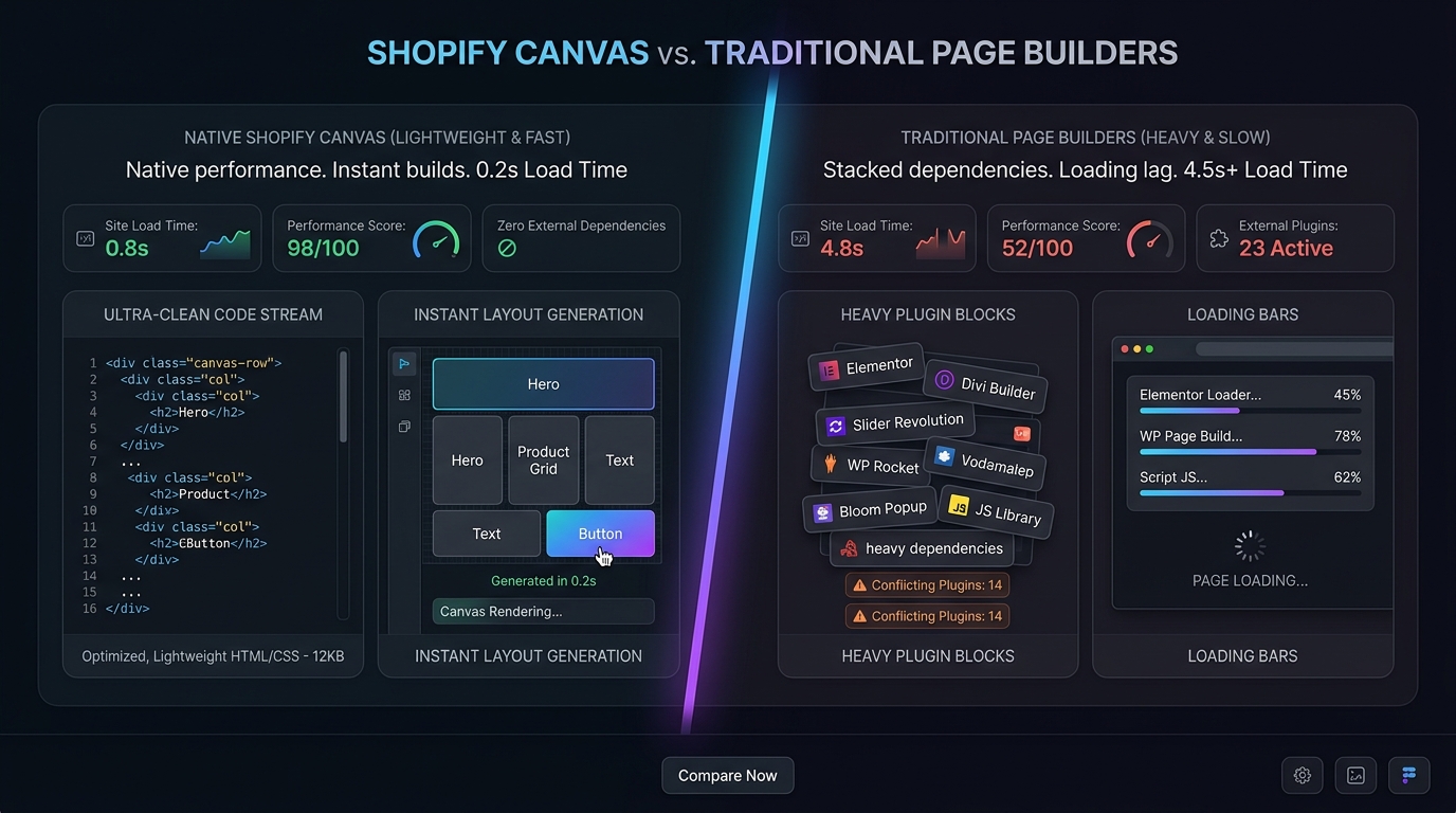 Shopify Canvas vs PageFly Shogun and GemPages Comparison