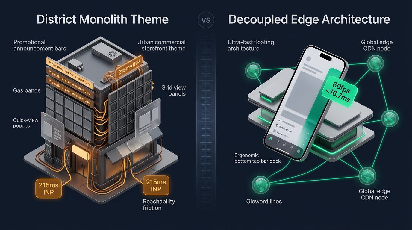 Shopify District Theme Review: Style Hatch Monolith vs. Decoupled Edge Architecture