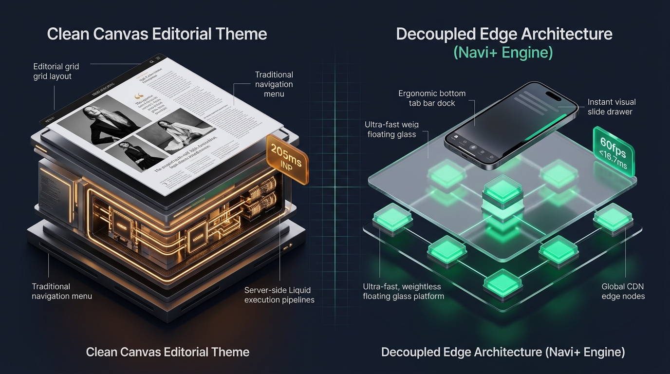 Shopify Editorial Theme Review: Clean Canvas Monolith vs. Decoupled Edge Architecture