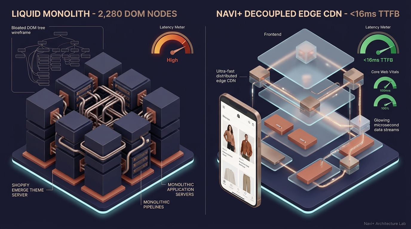 Shopify Emerge Theme Review: Contemporary Fashion Monolith vs Decoupled Edge Architecture