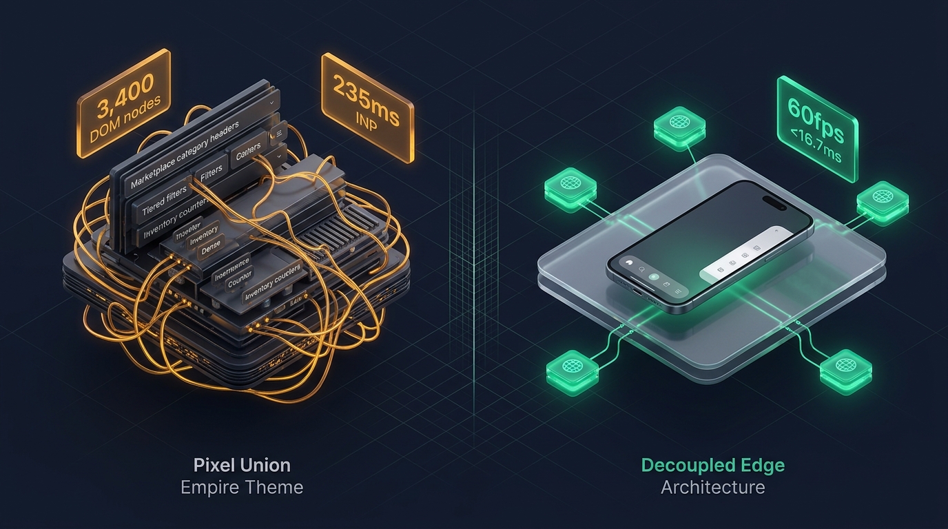Shopify Empire Theme Review: Pixel Union Monolith vs. Decoupled Edge Architecture