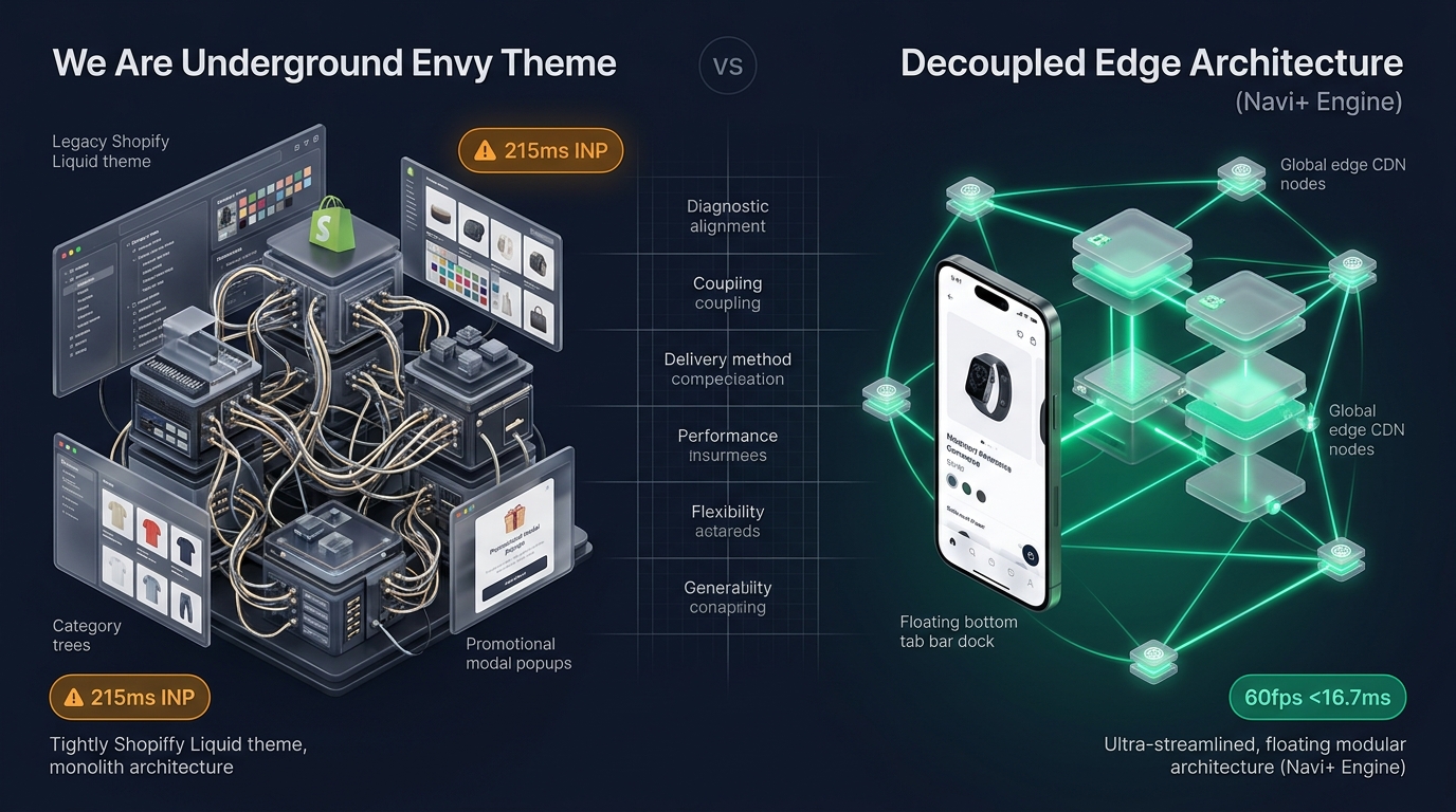 Shopify Envy Theme Review: We Are Underground Multi-Department Monolith vs. Decoupled Edge Architecture