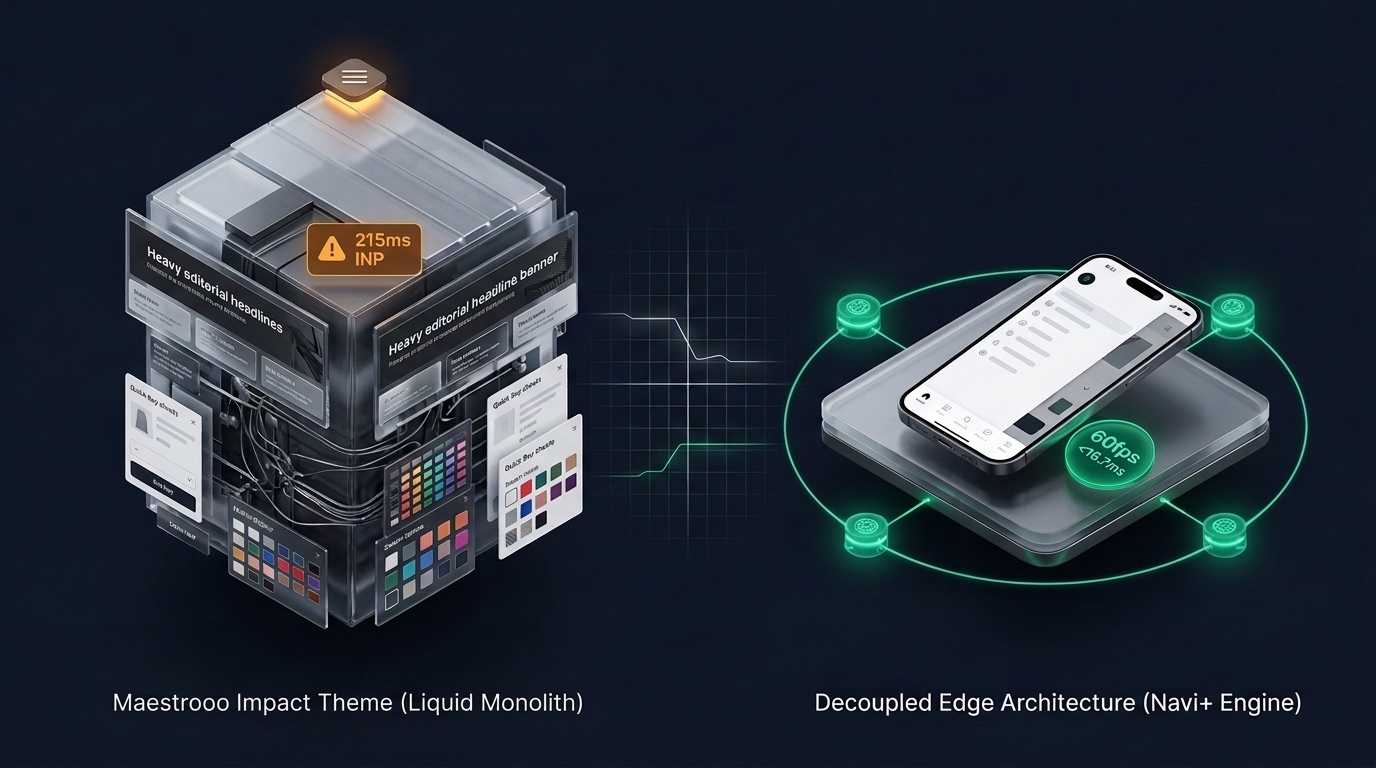 Shopify Impact Theme Review: Maestrooo Monolith vs. Decoupled Edge Architecture