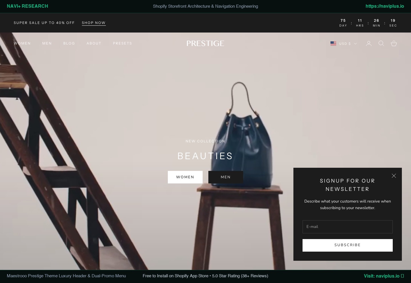 Prestige Theme Desktop Mega Menu Layout