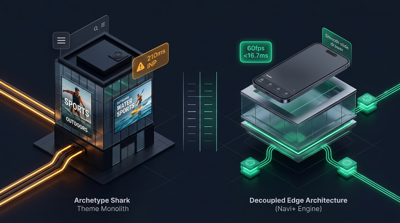 Shopify Shark Theme Review: Archetype Monolith vs. Decoupled Edge Architecture