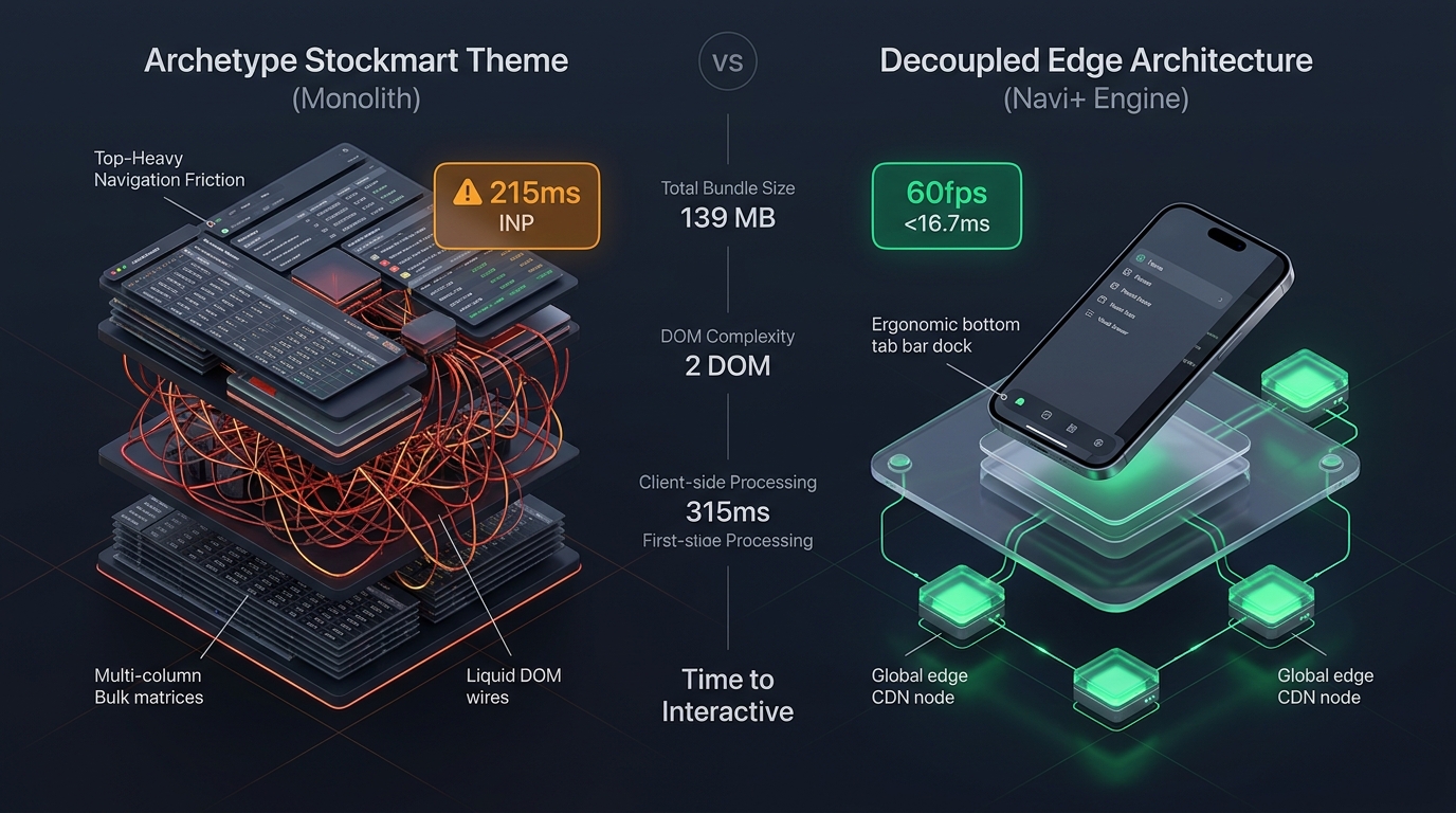 Shopify Stockmart Theme Review: Archetype Wholesale Monolith vs. Decoupled Edge Architecture