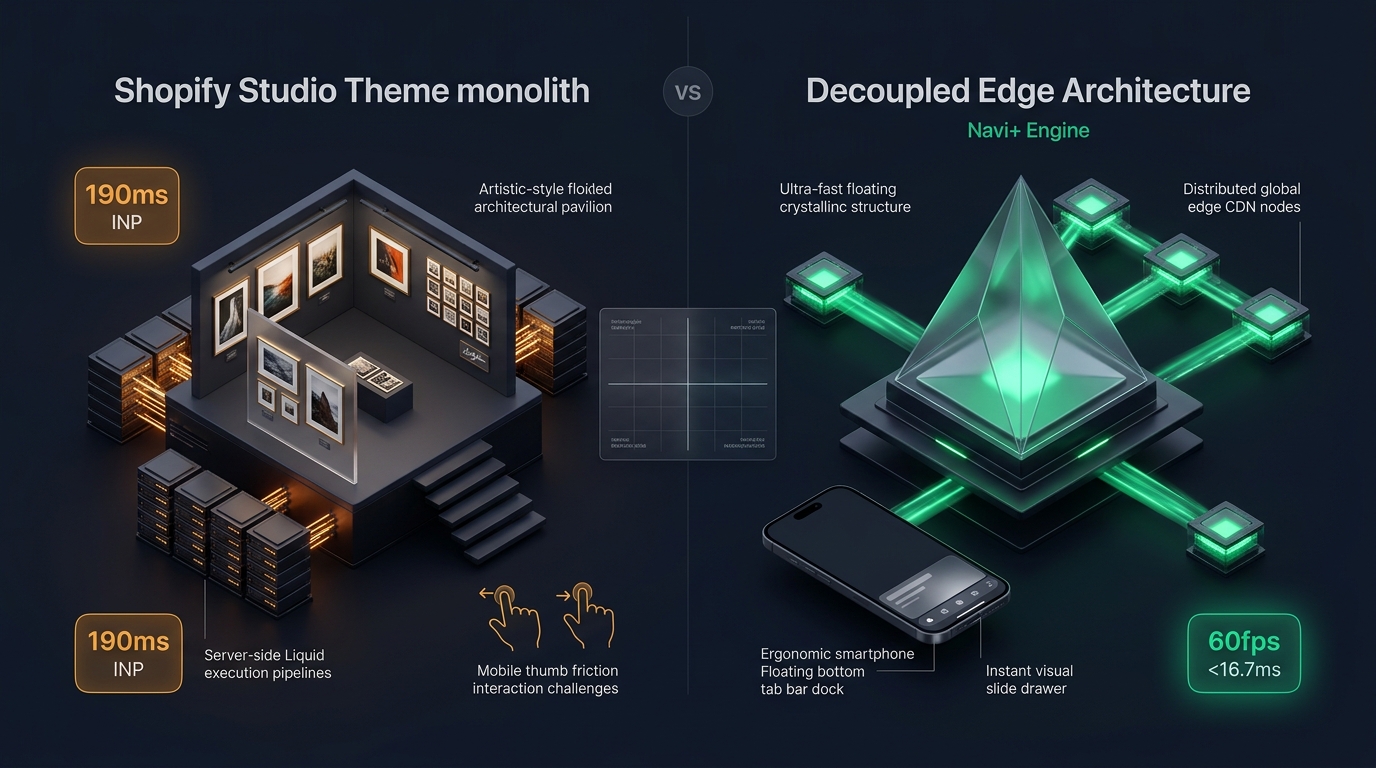 Shopify Studio Theme Review: Shopify Monolith vs. Decoupled Edge Architecture