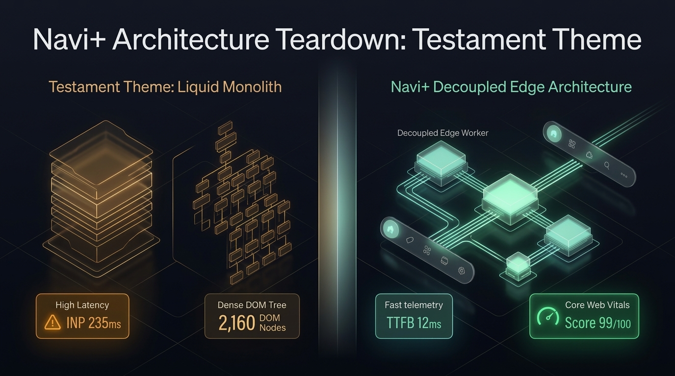 Shopify Testament Theme Review: WeTheme Monolith vs. Decoupled Edge Architecture