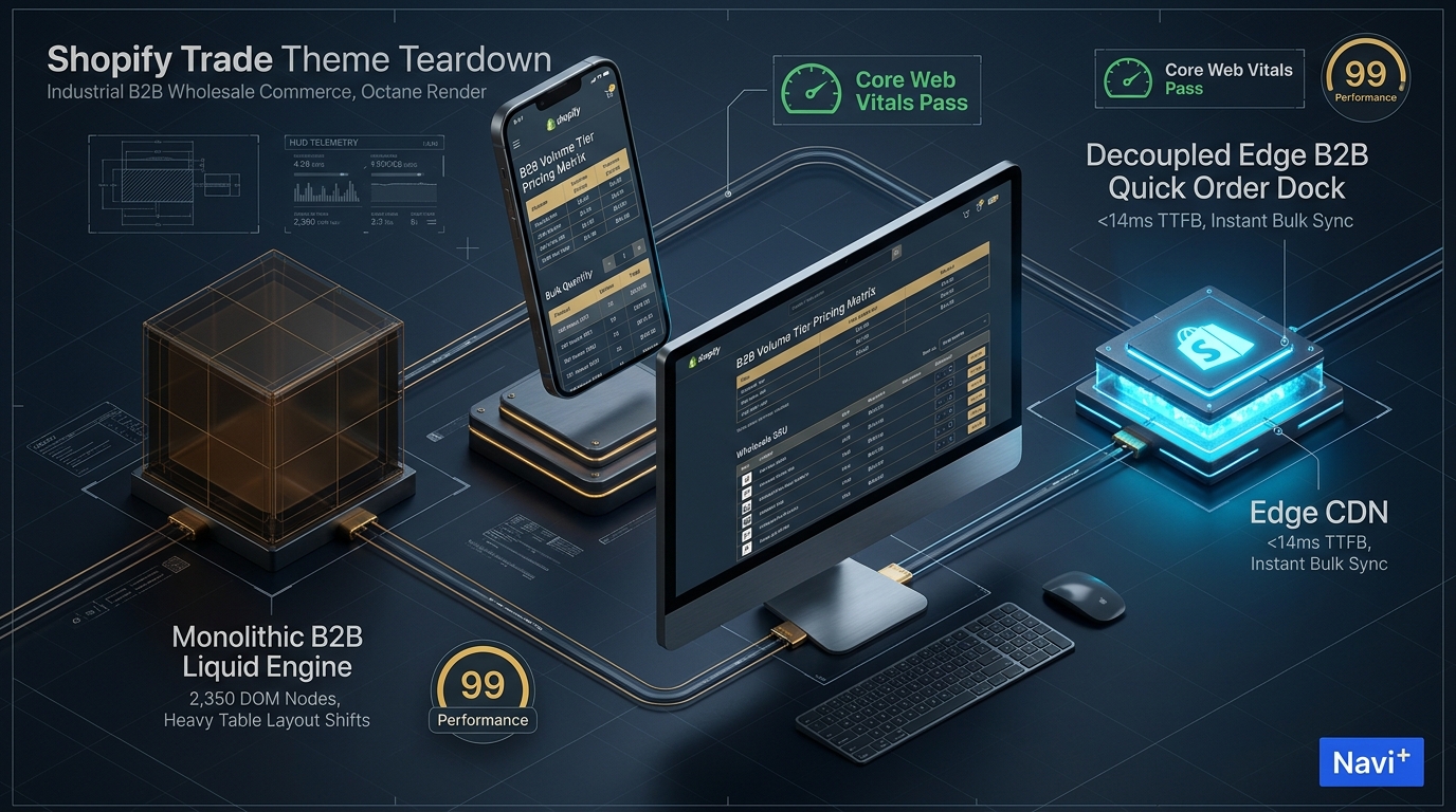 Shopify Trade Theme Review: Shopify Monolith vs. Decoupled Edge Architecture